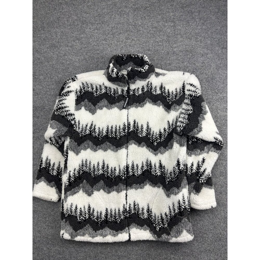 Black Mountain Outdoor Jacket Womens Small White Black‎ Sherpa Fleece Trees Cozy